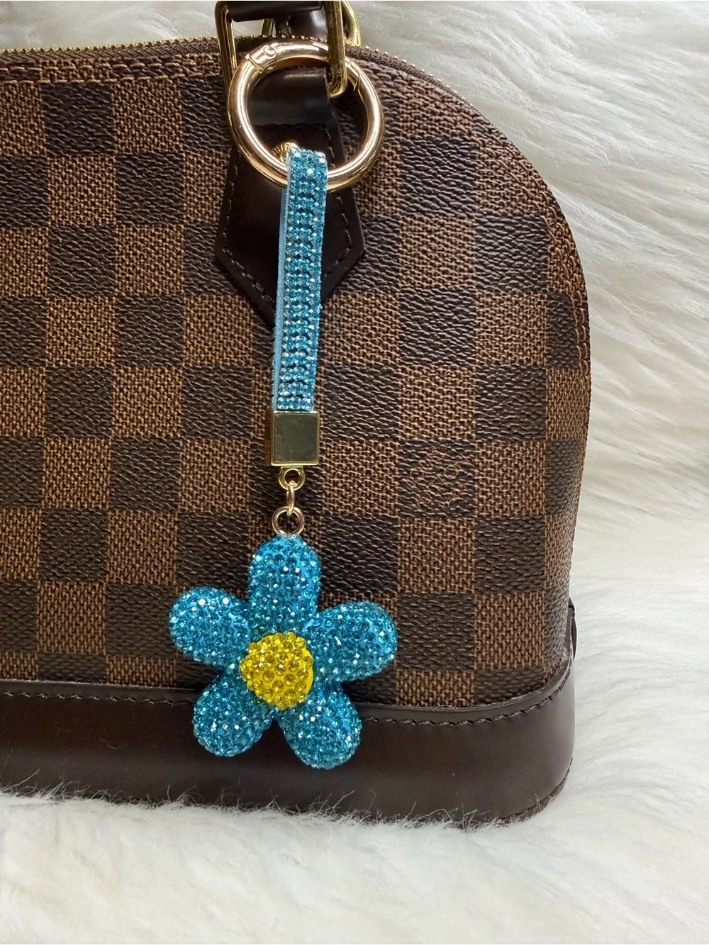 Crystal Blue Daisy Bag Charm Keychain